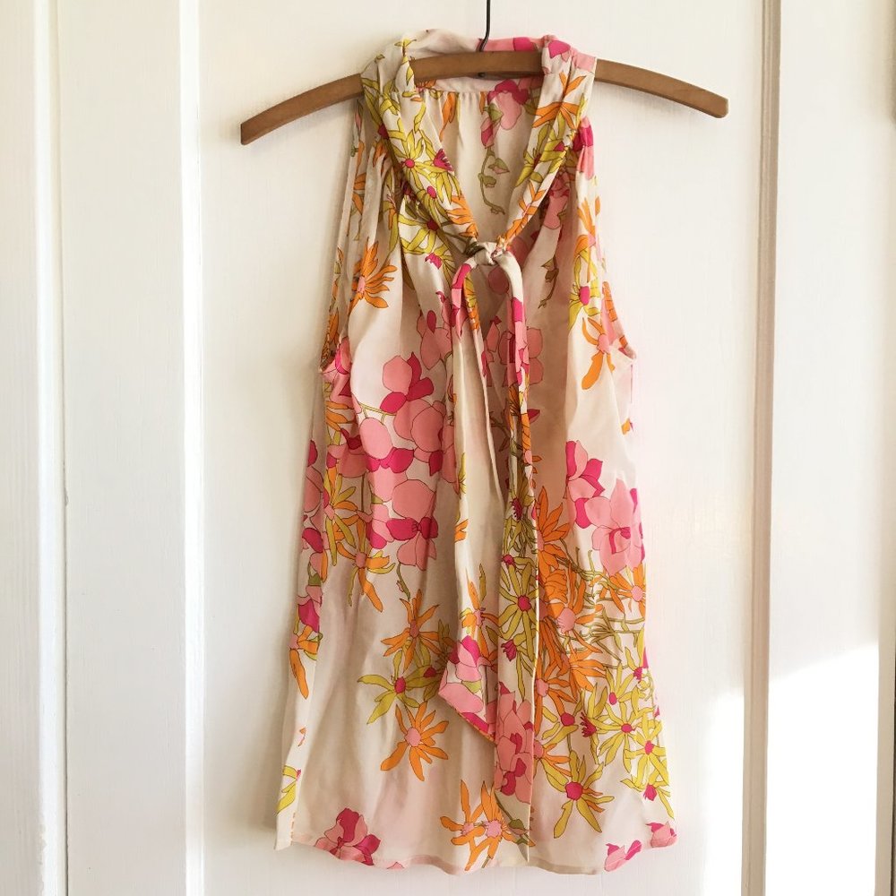 Retro Silk Tie Front Top